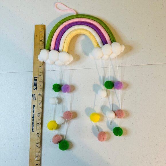 Woven Rainbow Wall Hanging Decorations with Pom Pom Tassels Nursery Playroom - Picture 5 of 7